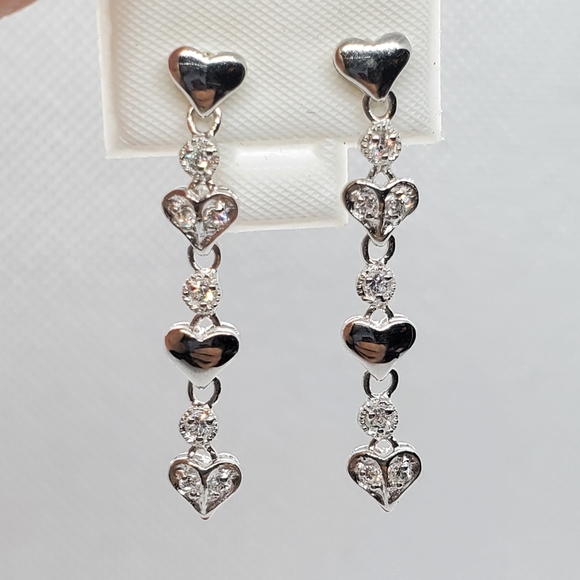 Silver 925 Multiple Heart CZ Dangling Earrings - Picture 9 of 9